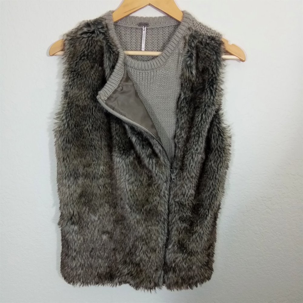 Poof Brown Waffle Knit Faux Fur Vest